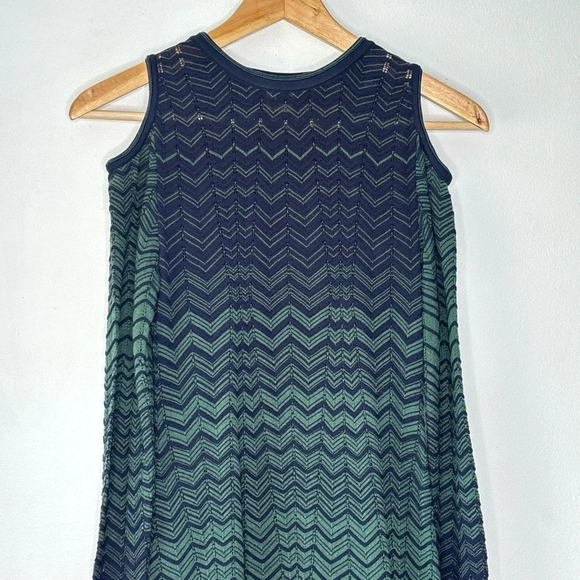 Missoni Fit & Flare Green Blue Chevron Print Open Shoulder Knit Dress Sz 2 - Picture 3 of 12